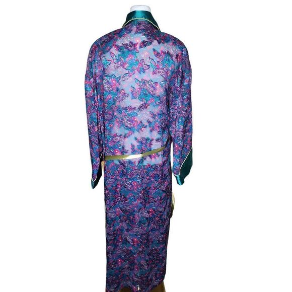 Vintage 90s Satin Robe Womens Size L Purple Shawl Collar Jewel Tones Paisley - Picture 4 of 7